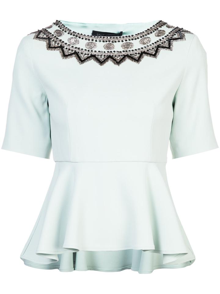 Sally Lapointe Embellished Neckline Peplum Top - Blue