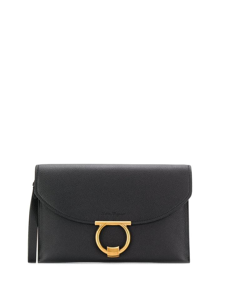 Salvatore Ferragamo Logo Buckle Clutch Bag - Black