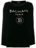 Balmain Glitter Logo Velvet Jumper - Black