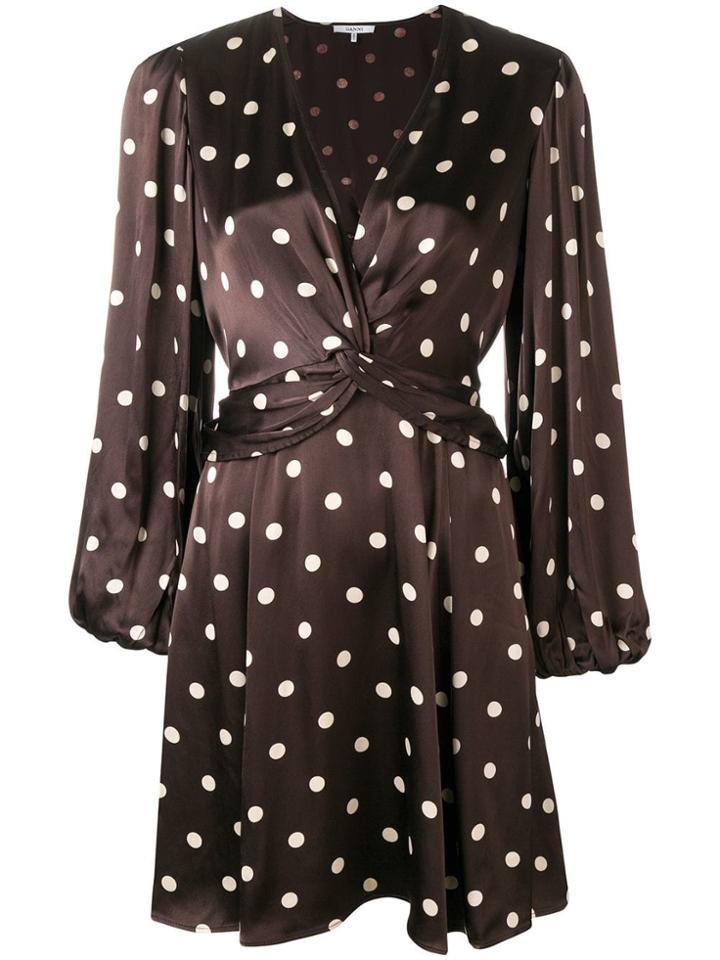 Ganni Polka Dotted Flared Dress - Brown