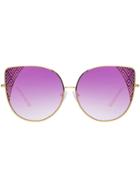 Linda Farrow Zigzag Cat Eye Sunglasses - Gold