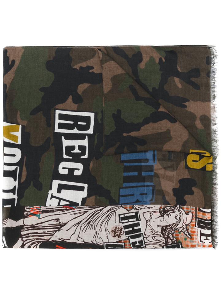 Valentino Printed Camouflage Scarf - Green