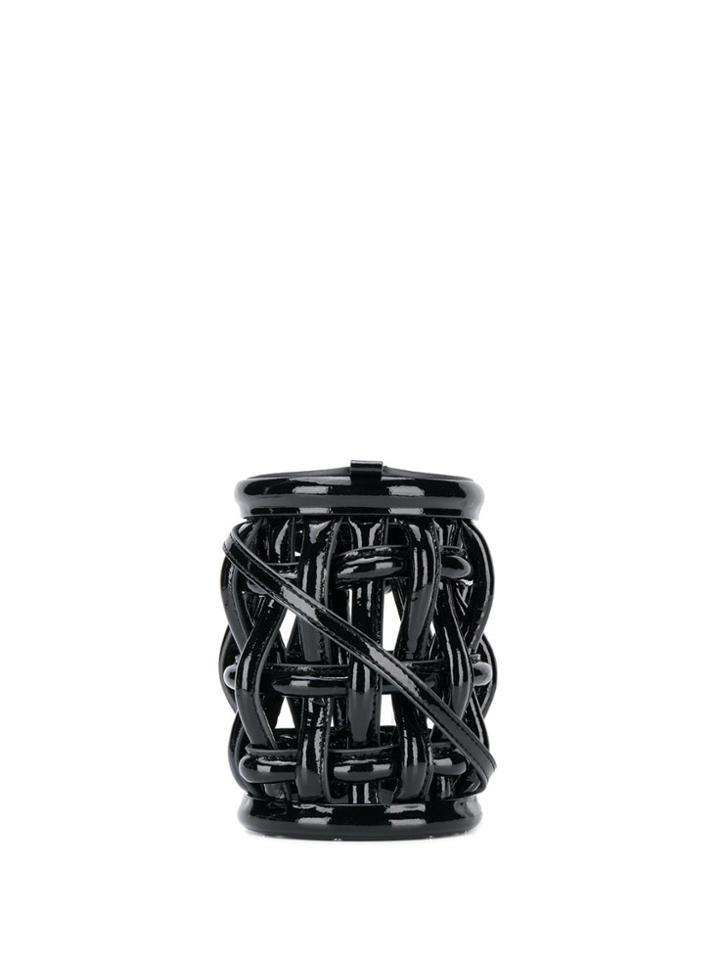 Danse Lente Woven Patent Bucket Bag - Black