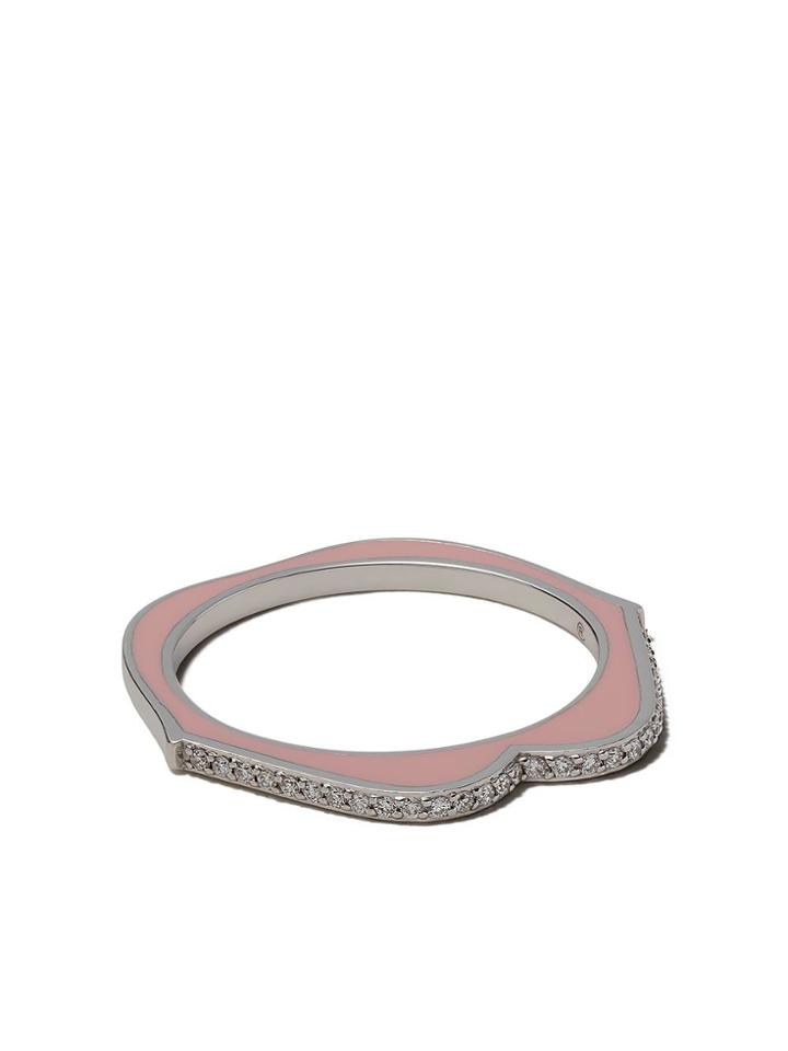 Raphaele Canot 18kt White Gold Omg Enamel And Diamond Ring - Blush