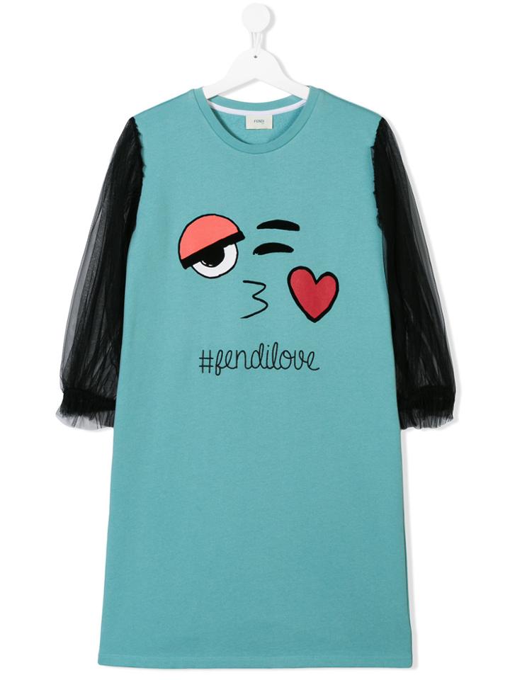 Fendi Kids Teen Printed T-shirt Dress - Blue