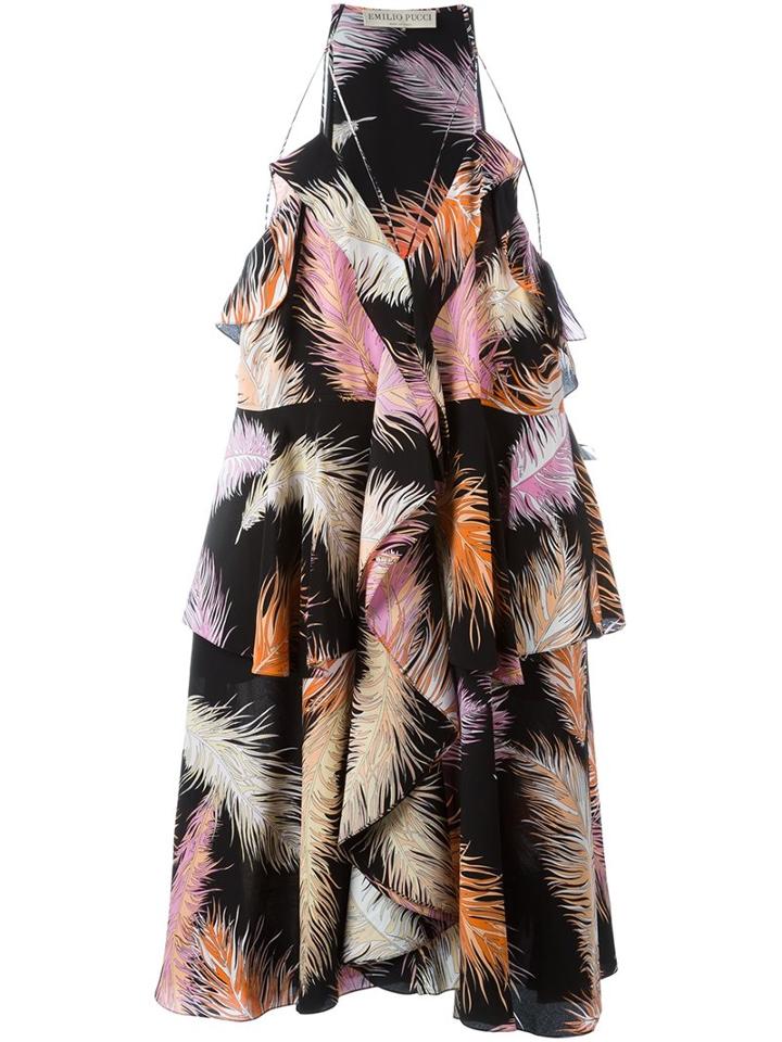 Emilio Pucci Palm Tree Print Dress, Women's, Size: 42, Black, Silk