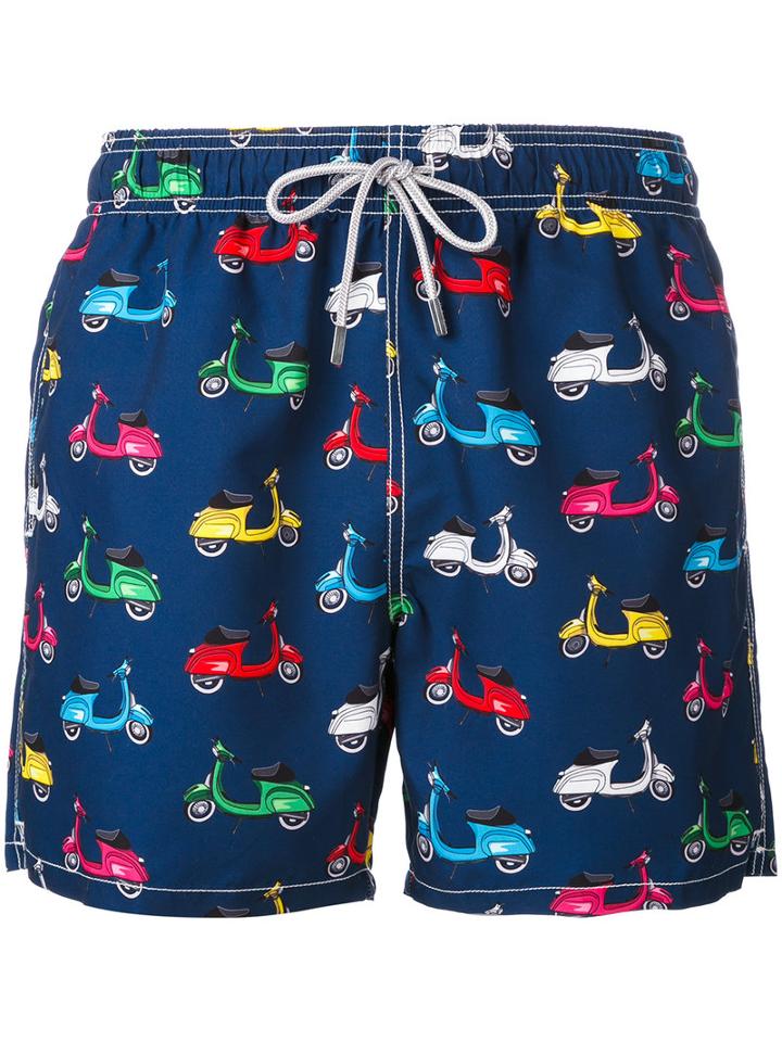 Mc2 Saint Barth - Scooter Print Swim Shorts - Men - Polyamide/polyester/spandex/elastane - M, Blue, Polyamide/polyester/spandex/elastane