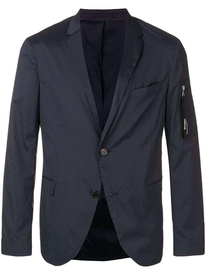 Neil Barrett Slim-fit Blazer With A Sleeve Pocket - Blue