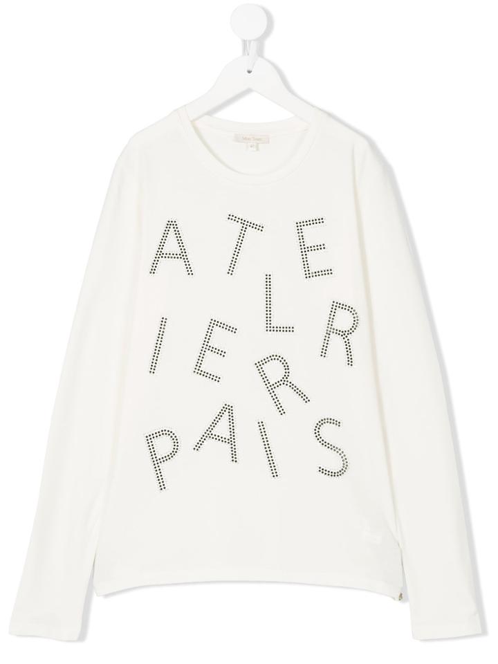 Miss Grant Kids Letter Print Long Sleeve Top - White