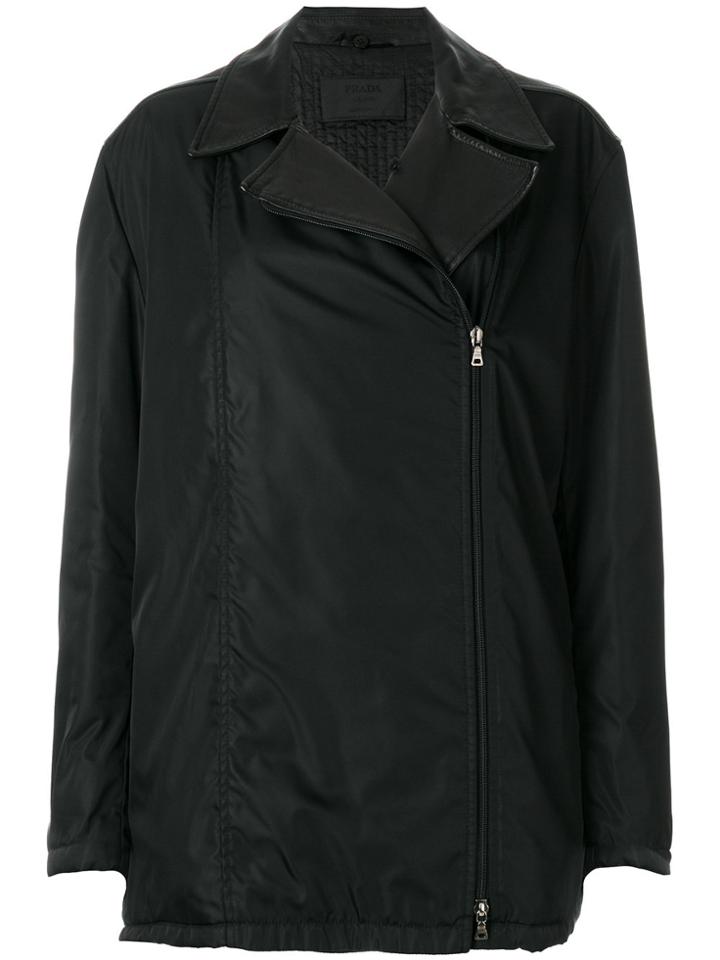 Prada Vintage Off-centre Zipped Coat - Black