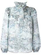 Marc Jacobs Ruffle Collar Blouse, Women's, Size: 6, Blue, Silk/cotton