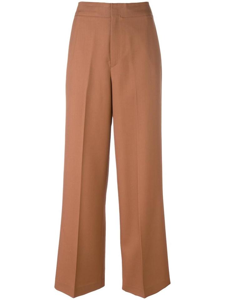 Helmut Lang Wide Leg Trousers, Women's, Size: 6, Brown, Cotton/wool