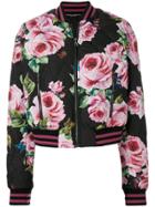 Dolce & Gabbana Rose Print Quilted Bomber Jacket - Black