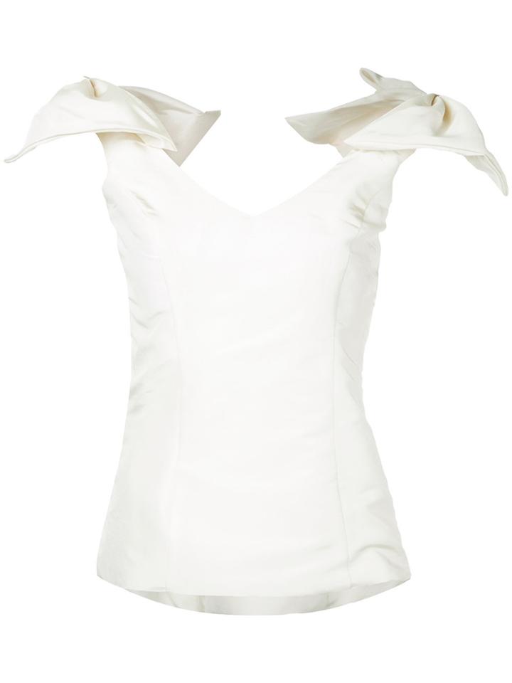 Bambah Faille Shoulder Bow Top - White