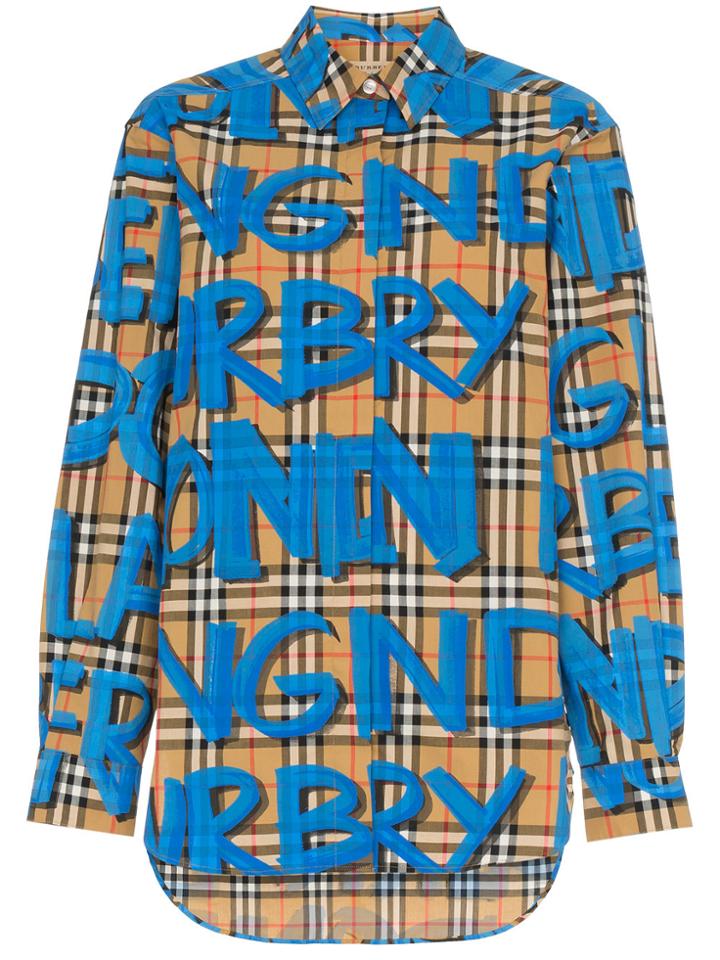 Burberry Graffiti Print Vintage Check Shirt - Blue
