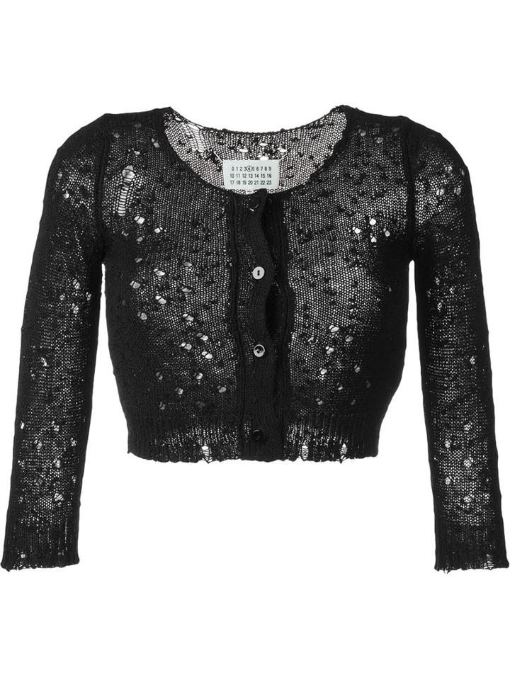 Maison Margiela Distressed Cropped Cardigan, Women's, Size: Medium, Black, Silk