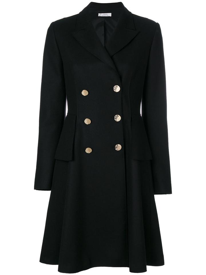 Versace Collection - Double-breasted Flared Coat - Women - Polyamide/polyester/viscose/wool - 42, Black, Polyamide/polyester/viscose/wool
