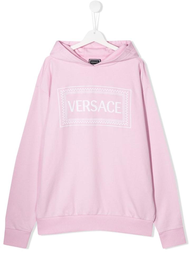 Young Versace Logo Print Hoodie - Pink