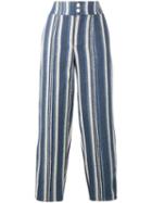 Chloé Striped Canvas Trousers, Women's, Size: 38, Blue, Cotton/linen/flax/viscose