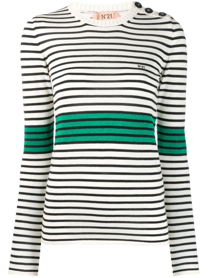 Nº21 Slim Striped Knit Top - White