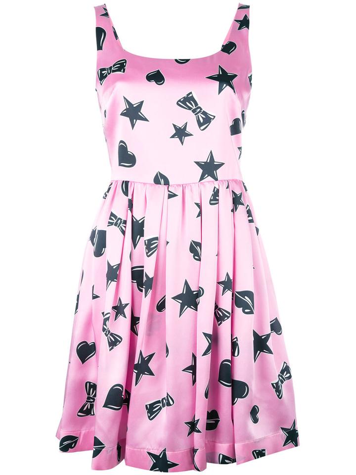 Moschino Star Print Dress, Women's, Size: 38, Pink/purple, Silk/viscose