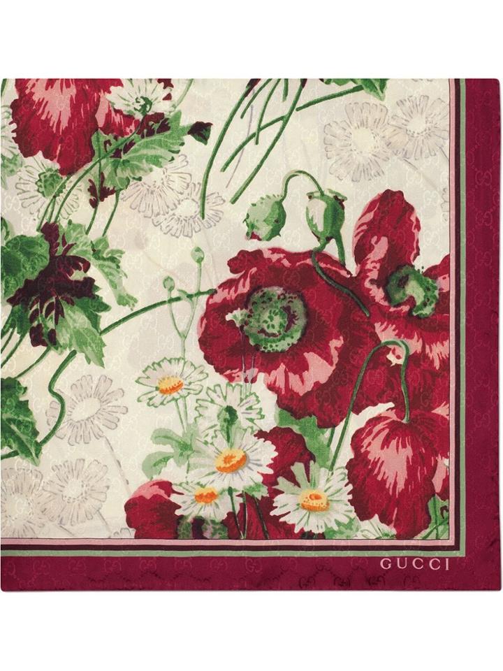 Gucci Gg Scarf With Floral Print - White