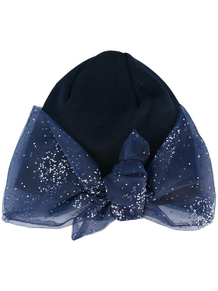 Glitter Bow Detail Beanie - Women - Cotton/polyester - One Size, Blue, Cotton/polyester, Federica Moretti