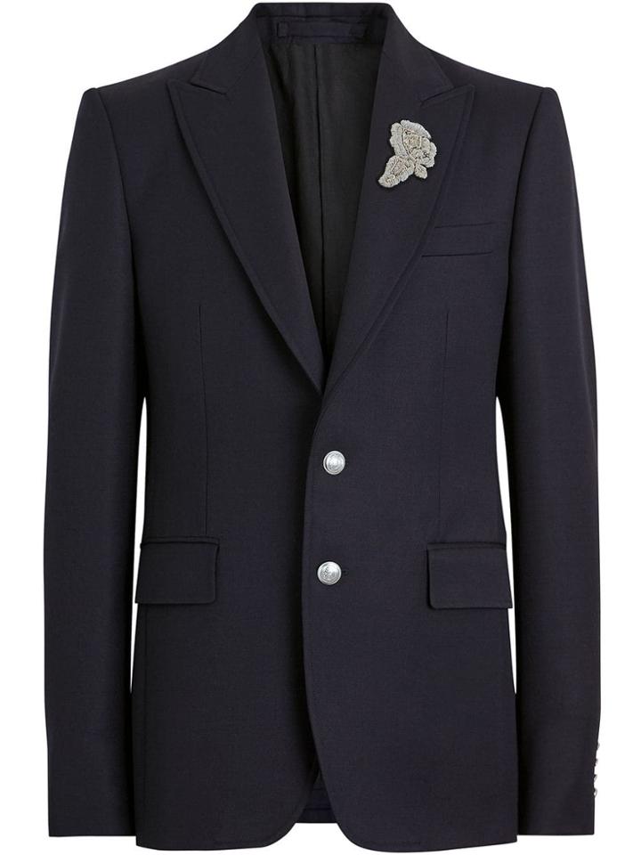 Burberry Slim Fit Bullion Floral Wool Gabardine Blazer - Black