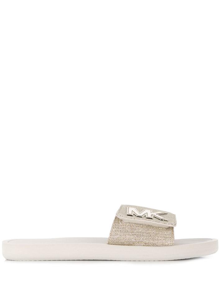 Michael Michael Kors Glitter Logo Slides - Neutrals