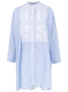 Martha Medeiros Lace Insert Shirt Dress - Blue