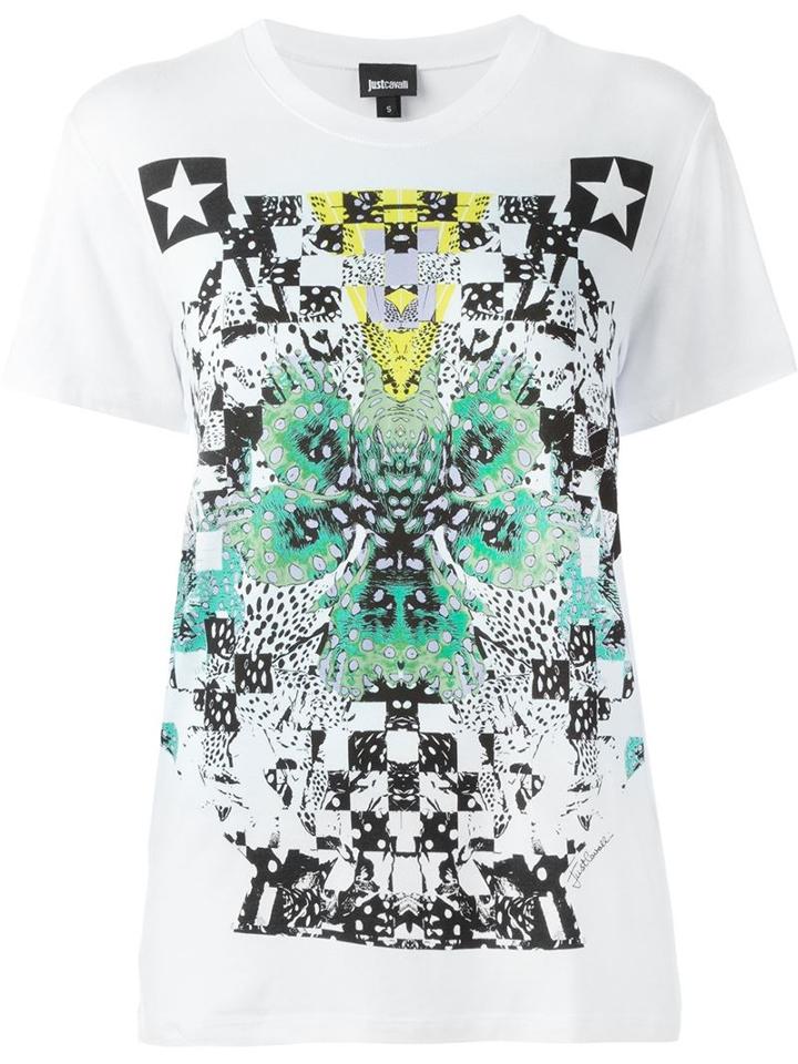 Just Cavalli Front Print T-shirt, Women's, Size: Medium, White, Viscose/spandex/elastane
