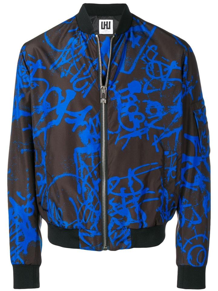 Les Hommes Urban Graffiti Printed Bomber Jacket - Black