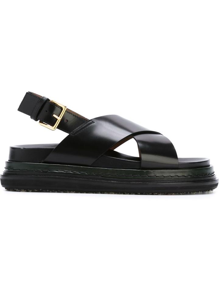 Marni Crisscross Strap Sandals, Women's, Size: 37, Black, Leather/rubber