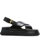 Marni Crisscross Strap Sandals, Women's, Size: 37, Black, Leather/rubber
