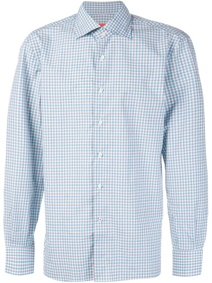 Isaia Checked Shirt, Men's, Size: 16 1/2, Grey, Cotton
