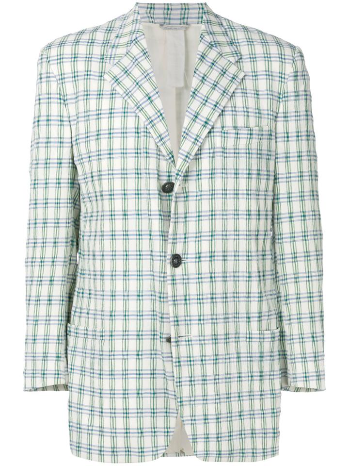 Versace Vintage Plaid Creased Blazer - White