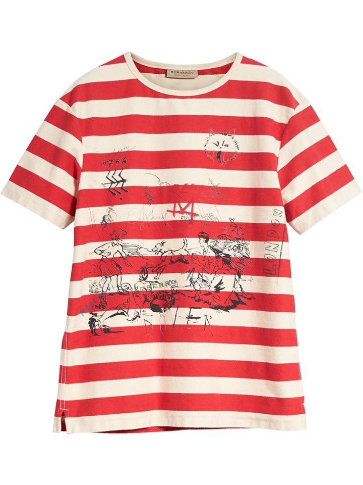 Burberry Adventure Print Striped Cotton T-shirt - Nude & Neutrals