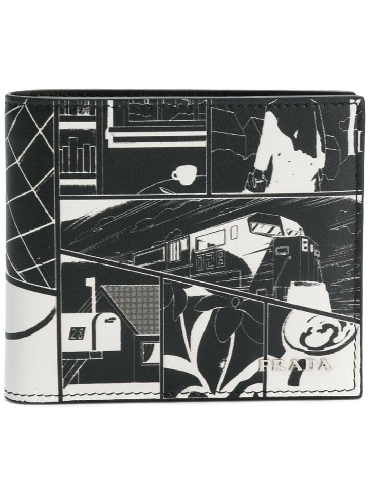 Prada Comic-print Bi-fold Wallet - Black