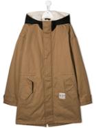 Nº21 Kids Teen Slogan Parka Coat - Neutrals