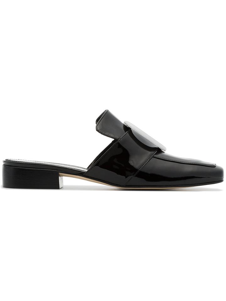 Dorateymur Black Petrol Shadow Patent Leather Backless Loafers