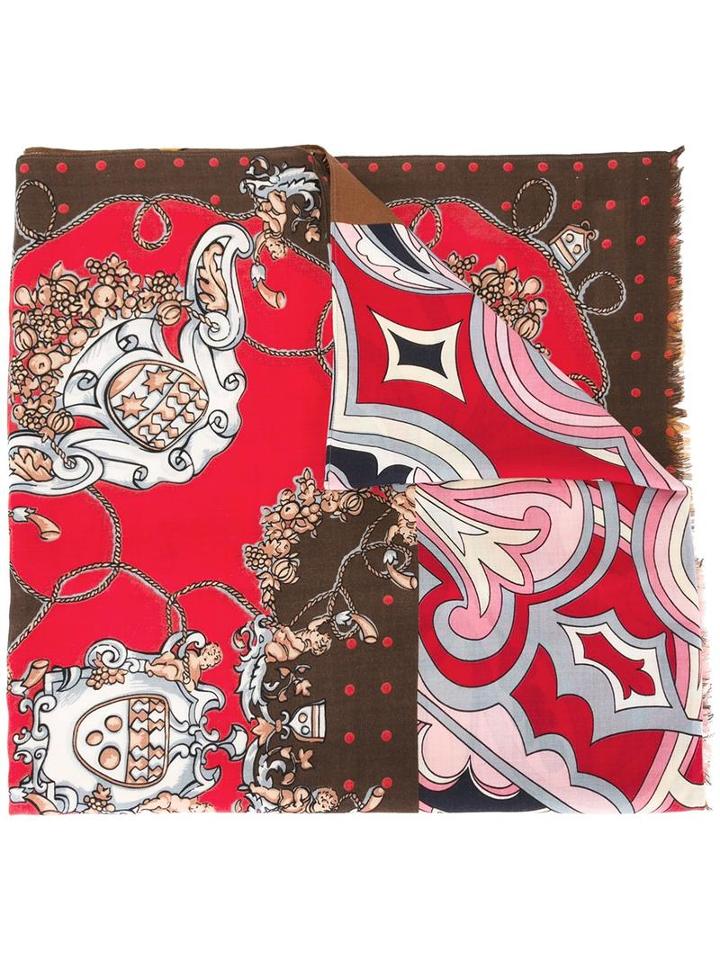 Coach Printed Scarf, Women's, Red, Wool