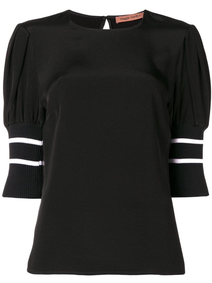Maggie Marilyn Striped Sleeve Blouse - Black