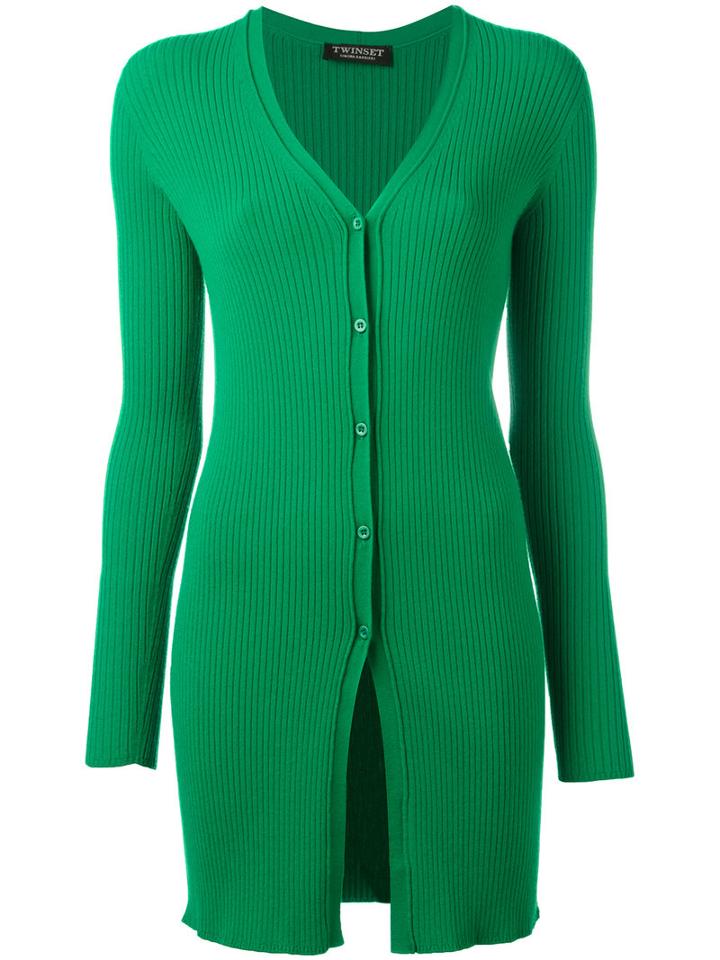 Twin-set Elongated Ribbed Cardigan, Women's, Size: Small, Green, Viscose/polyester