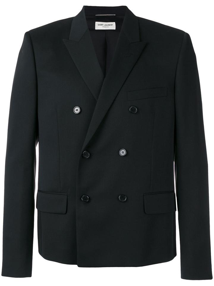 Saint Laurent Peaked Lapel Blazer, Men's, Size: 48, Black, Virgin Wool/cotton/silk