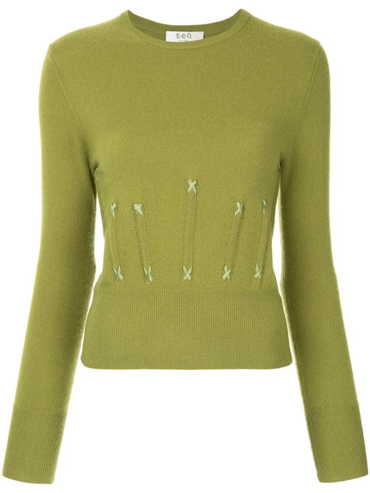 Sea Corset Stitch Pullover - Green