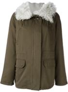 Army Yves Salomon Short Hooded Parka Coat, Women's, Size: 38, Green, Polyester/cotton/lamb Fur