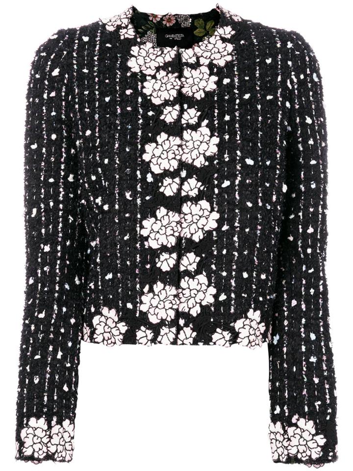 Giambattista Valli Boucle Flower Trim Jacket - Black