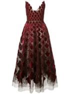 Oscar De La Renta Geometric Embroidery Tulle Gown - Red