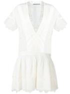 Ermanno Scervino Lace Trim V-neck Dress, Women's, Size: 44, White, Silk