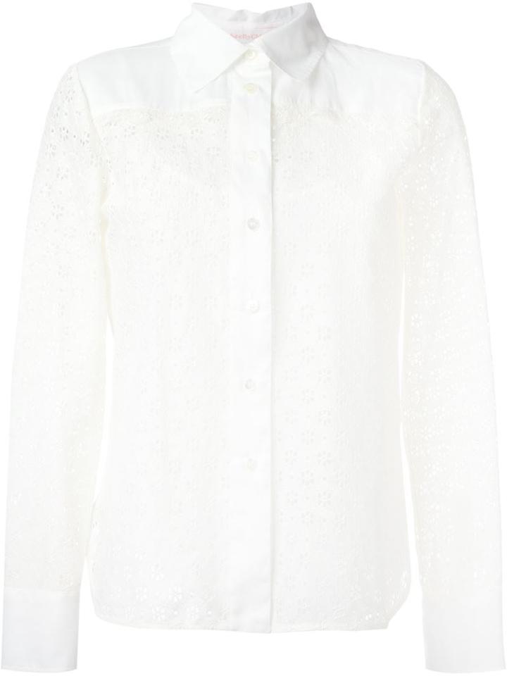 See By Chloe Floral Cut-out Embroidered Shirt